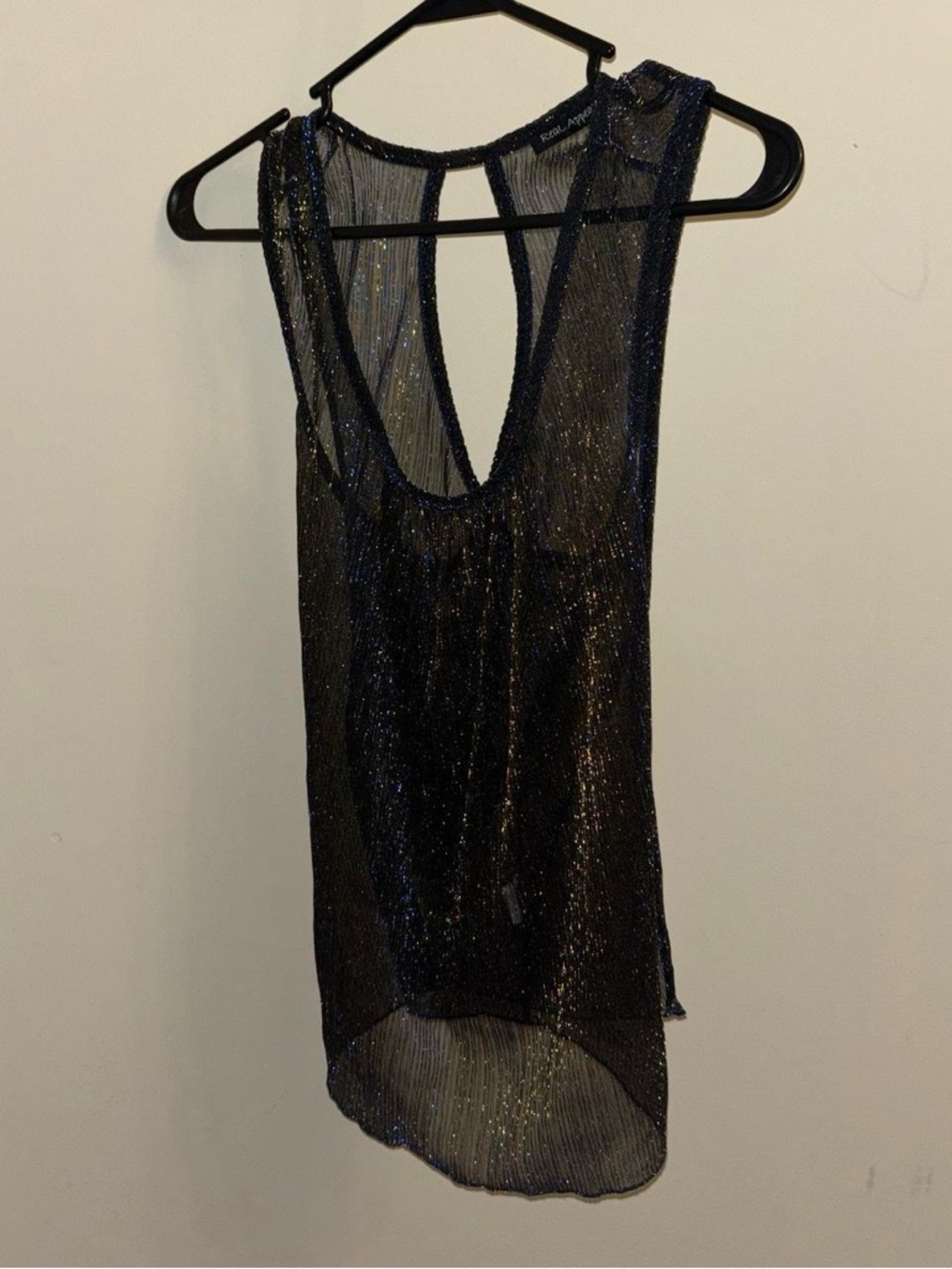 Sheer Metallic Racerback Tank Top - Black